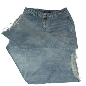 Judy Blue Wide Leg High Rise Jeans 20W Medium Wash Raw Hem Frayed Stretchy *Flaw